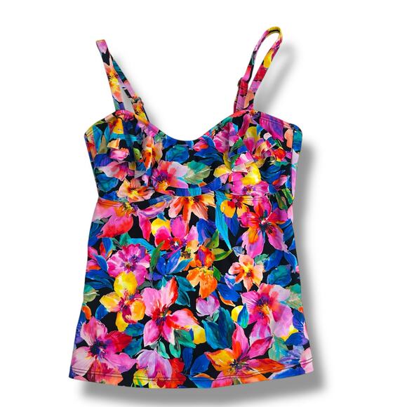 NEW Island Escape Bright Floral Tankini Top Size 6 Tropical Ruffle Swim Suit - Picture 3 of 11